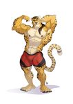  2016 abs anthro biceps cheetah claws clothed clothing digital_media_(artwork) eyewear feline fur furrybob glasses hair looking_at_viewer male mammal muscular muscular_male nipples pecs shorts solo standing toe_claws topless 