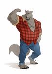  2016 anthro biceps canine claws clothed clothing digital_media_(artwork) eyewear facial_hair fur furrybob glasses male mammal solo standing toe_claws wolf 