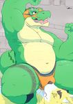  anthro bulge clothing crocodile crocodilian duo grandall_(artist) male male/male musclegut muscular musk open_mouth reptile scalie tea_bagging underwear 