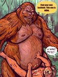  anthro ape bear beard dialogue dramamine duo facial_hair gorilla looking_at_viewer male male/male mammal nipple_piercing nipples obese overweight piercing primate scar sex 