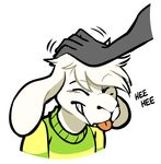 asriel_dreemurr boss_monster caprine eyes_closed fur goat head_pat long_ears mammal simple_background smile solo spiderd0nuts stripes tongue undertale video_games white_background white_fur 