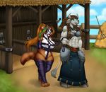  anthro ball_gag bdsm bear blinders blithedragon bondage bound bovine breasts brown_fur brown_hair clothing eyewear female fur gag green_eyes hair harness leather legwear mammal nipples nude panda pandaren petplay roleplay shackles smile stockings tauren video_games warcraft 