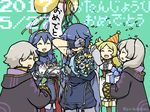  blue_eyes blue_hair blush brother_and_sister cake cape closed_eyes dress dual_persona father_and_daughter fire_emblem fire_emblem:_kakusei food gloves hair_ornament krom liz_(fire_emblem) long_hair lucina male_my_unit_(fire_emblem:_kakusei) my_unit_(fire_emblem:_kakusei) open_mouth pirihiba short_hair short_twintails siblings smile sumia tiara twintails 