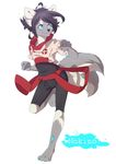  4_toes 5_fingers anthro barefoot black_hair blue_eyes canine clothed clothing digitigrade dog hair hi_res male mammal rikitoka simple_background smile solo toes white_background 