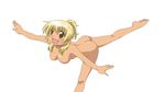  1girl :d ass balancing blonde_hair blush breasts hidamari_sketch large_breasts legs miyako nipples nude nude_filter photoshop simple_background tan uncensored vector_trace white_background yellow_eyes 