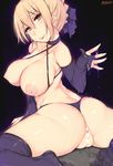  :p artist_name artoria_pendragon_(all) ass bad_anatomy bad_id bad_pixiv_id black_background black_legwear black_panties blonde_hair blush braid breasts bridal_gauntlets censored criss-cross_halter fate/stay_night fate_(series) french_braid halterneck heart heart_censor large_breasts looking_back mukka nipples panties pussy pussy_juice saber saber_alter short_hair simple_background smile solo thighhighs thong tongue tongue_out twisted_torso underwear yellow_eyes 