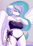  2017 absurd_res anthro anthrofied breasts clothed clothing cutie_mark equine feathered_wings feathers female friendship_is_magic fur hair hi_res horn long_hair mammal multicolored_hair my_little_pony nipple_bulge princess_celestia_(mlp) skoon solo white_feathers white_fur winged_unicorn wings 