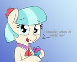  2017 blue_eyes buttplug coco_pommel_(mlp) earth_pony english_text equine female feral friendship_is_magic gift gradient_background hair horse looking_at_viewer mammal multicolored_hair my_little_pony pony sex_toy simple_background solo text two_tone_hair wenni 