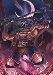  abs armor armored_boots axe blood boots cape draph gloves glowing glowing_eyes granblue_fantasy helmet highres horns male_focus moon muscle musou_luf night night_sky shirtless sky solo star_(sky) vaseraga weapon 