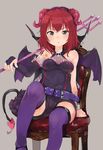  1girl chair grey_eyes horns idolmaster idolmaster_cinderella_girls messy_hair murakami_tomoe pitchfork red_hair sitting solo tagme tail thighhighs wataro_(watawatawatapon) wings 