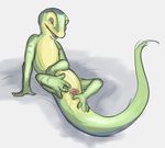  2015 ambiguous_gender animal_genitalia anthro arm_support cloaca digital_media_(artwork) gecko gex gex_(series) green_scales hi_res horizontal_cloaca lizard nude open_mouth presenting presenting_cloaca reclining reptile scales scalie semi-anthro simple_background solo spread_cloaca spreading tuke 