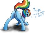  2017 0xddeeff anus butt cum cutie_mark dialogue equine female friendship_is_magic hair horse mammal my_little_pony nude pony presenting pussy rainbow_dash_(mlp) simple_background smile solo text 