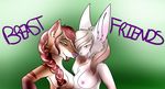  anthro breasts cabbit canine cat digital_media_(artwork) dog duo english_text feline female friends fur hair hybrid lagomorph mammal nipples nude open_mouth rabbit simple_background smile text 