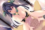  1girl :p bed black_hair blush braid breasts canopy_bed censored cowgirl_position flower flower_knight_girl french_braid game_cg girl_on_top hair_flower hair_ornament hetero jewelry long_hair looking_at_viewer lysimachia_(flower_knight_girl) medium_breasts mosaic_censoring naruse_hirofumi necklace nipples official_art red_eyes sex spread_legs straddling sweat tongue tongue_out vaginal 