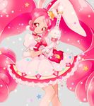  animal_ears bunny_ears cake_hair_ornament choker cowboy_shot cure_whip earrings extra_ears food food_themed_hair_ornament fruit gloves hair_ornament highres jewelry kirakira_precure_a_la_mode long_hair looking_at_viewer magical_girl pink_eyes pink_hair precure puffy_short_sleeves puffy_sleeves short_sleeves skirt smile solo star strawberry tail thighhighs twintails usami_ichika wand white_gloves yukiumisaka 