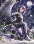  armor black_legwear brown_eyes brown_hair cross dungeon_and_fighter female_priest_(dungeon_and_fighter) jewelry looking_at_viewer necklace ozzingo rain short_hair smile solo thighhighs water_drop wet 