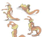  2016 4_toes animal_genitalia anthro anus brown_pawpads daxter digital_drawing_(artwork) digital_media_(artwork) eyewear goggles hi_res jak_and_daxter looking_back lying male mammal multiple_poses mustelid nude on_back ottsel pawpads pose presenting rear_view simple_background sketch solo standing toeless_(marking) toes tuke video_games white_background 