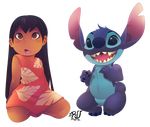  2014 4_fingers 4_toes alien alpha_channel black_hair blue_claws blue_eyes blue_fur blue_nose blush brown_eyes chest_tuft claws crouching cute digital_media_(artwork) disney duo experiment_(species) featureless_crotch fur hair head_tuft human lilo_and_stitch lilo_pelekai long_hair mammal no_sclera notched_ear open_mouth open_smile phation red_dress simple_background smile soft_shading stitch tan_skin toes transparent_background tuft 