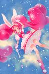  animal_ears boots bow bunny_ears cake_hair_ornament commentary_request cure_whip earrings extra_ears food food_themed_hair_ornament frilled_skirt frills fruit full_body gloves hair_ornament highres jewelry kirakira_precure_a_la_mode long_hair magical_girl petticoat pink_eyes pink_hair pom_pom_(clothes) precure sad_smile skirt smile solo star strawberry twintails usami_ichika very_long_hair wand white_gloves yukiumisaka 