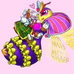  &lt;3 4_eyes 6_hands ambiguous_gender arthropod bee big_breasts breast_squish breasts cape clothing crown duo empty_eyes female female/ambiguous floating_hands insect insect_wings kirby_(series) multi_eye nialaaaaaaa nintendo pink_background purple_exoskeleton purple_eyes queen_sectonia simple_background spidr sweat sweatdrop taranza video_games wings yellow_exoskeleton yellow_eyes 