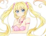  blonde_hair blue_eyes bra flower hair_between_eyes hair_flower hair_ornament highres jewelry long_hair looking_at_viewer mermaid mermaid_melody_pichi_pichi_pitch monster_girl nanami_lucia pink_bra ponytail shell_necklace smiley_face underwear 