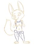  2017 anthro arctic_fox barefoot breasts canine clothed clothing clothing_lift disney female fox mammal navel nipples restricted_palette shirt shirt_lift simple_background skye_(zootopia) smile solo standing tggeko tongue tongue_out white_background zootopia 