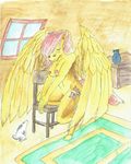  2017 anthro breasts cutie_mark equine feathered_wings feathers female fluttershy_(mlp) friendship_is_magic hair hooves lagomorph mammal my_little_pony nipples nude nyghtmar3 pegasus rabbit shy sitting solo wings 