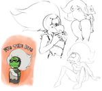  1_eye 2017 abdomen alien all_fours anus beak black_and_white bottomless breasts butt cartoon_network centipeetle clothed clothing dotkwa english_text eyewear female gem_(species) hair humanoid monochrome one_breast_out simple_background sitting solo steven_universe sunglasses text torn_clothing white_background white_hair 