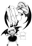  animal_ears bat_wings blush chinese crop_top fkey greyscale hair_between_eyes hat hat_ribbon highres kemonomimi_mode looking_at_viewer mary_janes mob_cap monochrome remilia_scarlet ribbon school_uniform serafuku shoes short_hair short_shorts shorts simple_background skirt thighhighs touhou translated white_background wings wrist_cuffs 