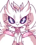  4_fingers big_eyes blush_sticker fur headshot invalid_tag legendary_pok&eacute;mon neck_tuft nintendo nyaswitchnya pok&eacute;mon pok&eacute;mon_(species) purple_eyes purple_sclera reshiram shiny_pok&eacute;mon smile thin_neck tuft video_games white_fur wings 