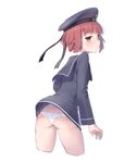  ass bad_id bad_pixiv_id black_dress black_hat brown_eyes clothes_writing cnm dress eyebrows_visible_through_hair flat_ass hat highres kantai_collection long_sleeves panties sailor_dress sailor_hat short_hair simple_background sketch solo underwear white_background white_panties z3_max_schultz_(kantai_collection) 