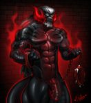  anthro big_penis bleats collar dragon flaccid horn humanoid_penis leash male muscular penis solo spiked_collar spikes standing uncut 