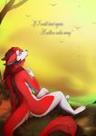  2017 4_toes anthro barefoot blue_eyes blue_nose curved_horn digitigrade dragon english_text female fur hair horn lycangel red_fur red_hair solo text toes 