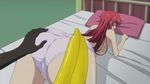  2girls animated animated_gif ass banana bed bedroom heavy_breathing huge_ass multiple_girls naruse_maria naruse_mio panties sexually_suggestive shinmai_maou_no_testament underwear 