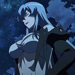  1girl akame_ga_kill! animated animated_gif aqua_hair bouncing_breasts bra breasts esdeath large_breasts long_hair navel solo 