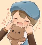  2boys blush brown_hair eyes_closed hat luke_triton male_focus multiple_boys open_mouth professor_layton shota smile teddy_bear 