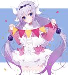  :o blue_eyes eyebrows_visible_through_hair hairband horns kanna_kamui kh_(kh_1128) kobayashi-san_chi_no_maidragon long_hair looking_at_viewer open_mouth purple_hair silver_hair solo thighhighs twintails white_legwear 