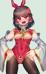  :d adapted_costume anger_vein angry bad_id bad_pixiv_id bangs bare_shoulders blush breasts brown_hair brown_legwear commentary_request contrapposto covered_navel covered_nipples detached_sleeves green_background hair_ribbon hair_tubes hairband hakurei_reimu hands_on_hips head_tilt highres hip_vent kanou_(natsuno0223) leotard long_sleeves looking_at_viewer medium_breasts open_mouth pantyhose red_eyes red_hairband red_leotard red_ribbon ribbon ribbon-trimmed_sleeves ribbon_trim round_teeth simple_background sketch skin_tight smile solo standing teeth touhou tsurime underboob underboob_cutout v-shaped_eyebrows yellow_ribbon yin_yang 