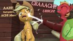  3d_(artwork) animal_genitalia animal_penis applejack_(mlp) big_macintosh_(mlp) big_penis cum cum_on_face cumshot cutie_mark dialogue digital_media_(artwork) ejaculation equine equine_penis female feral friendship_is_magic male male/female mammal masturbation messy moorsheadfalling my_little_pony orgasm penis source_filmmaker text 