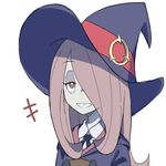  brown_hair hair_over_one_eye hat little_witch_academia long_hair pale_skin red_eyes smile sucy_manbavaran windy_(rpsa7872) witch witch_hat 