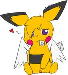  &lt;3 bandage condom folded_wings lily_the_angelchu looking_at_viewer mammal mouse nintendo pichu pok&eacute;mon presenting purple_eyes pussy rodent sitting spreading te-lightning video_games waistband wings 