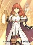  arm_guards bangs bare_shoulders breasts cape celica_(fire_emblem) company_connection company_name copyright_name dress earrings elbow_gloves fingerless_gloves fire_emblem fire_emblem_cipher fire_emblem_echoes:_mou_hitori_no_eiyuuou gloves hidari_(left_side) indoors jewelry long_hair medium_breasts official_art red_eyes red_hair short_sleeves solo statue thighhighs zettai_ryouiki 