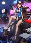  cleavage d.va gun heels open_shirt overwatch pantyhose police_uniform yus 