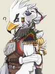  ? anthro avian bird breath_of_the_wild feathers group hug humanoid hylian link male nintendo rito simple_background size_difference teba_(zelda) the_legend_of_zelda video_games 