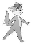  anthro butt canine child cub fox greyscale looking_back lunicent male mammal monochrome simple_background solo standing young 