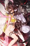  angel_wings angewomon ankle_boots arms_behind_back artist_name asymmetrical_clothes asymmetrical_docking bare_arms bare_shoulders bdsm belt black_gloves black_leotard bondage boots bound bound_arms breast_press breasts burning_eye chain cleavage cleavage_cutout closed_mouth covered_eyes digimon digimon_adventure_tri. elbow_gloves expressionless fangs feathered_wings femdom folded_leg gloves hand_on_another's_cheek hand_on_another's_face head_wings helmet high_heel_boots high_heels highres knee_up ladydevimon large_breasts leotard lips medium_breasts monster multiple_girls navel o-ring_belt pink_lips pink_ribbon purple_lips purple_skin red_eyes ribbon shiny shiny_skin single_boot sitting smug stitches stomach stone_floor thigh_strap thighs white_footwear white_wings wings yang-do yuri 