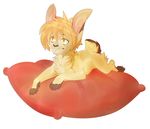  blonde_hair feral grey_nose hair lagomorph male mammal paws pillow rabbit rikitoka simple_background solo white_background yellow_eyes 