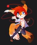  5_fingers anthro barefoot brown_nose canine clothed clothing digitigrade fox fur hair male mammal navel orange_fur red_hair rikitoka solo 