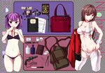  alternate_hair_color bag blush bra breasts brown_hair cleavage clothes_removed dagger fate/grand_order fate_(series) flat_chest florence_nightingale_(fate/grand_order) gun hair_ribbon handbag handgun helena_blavatsky_(fate/grand_order) lace lace-trimmed_bra lace-trimmed_panties lace-trimmed_thighhighs large_breasts lingerie long_hair looking_at_viewer looking_away mouth_hold multiple_girls navel notebook panties pepper_box_revolver pistol purple_bra purple_eyes purple_hair purple_panties red_eyes ribbon ribbon_in_mouth shoulder_bag side-tie_panties teramoto_kaoru text_focus thighhighs underwear underwear_only weapon white_bra white_panties 