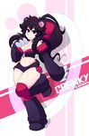  2015 animal_humanoid bear bear_humanoid breasts claws cleavage clothed clothing cranky-chan crankyconstruct english_text female hair_bow hair_ribbon hand_on_chest humanoid looking_at_viewer mammal midriff navel purple_eyes raised_leg ribbons shorts skimpy smile solo standing text 
